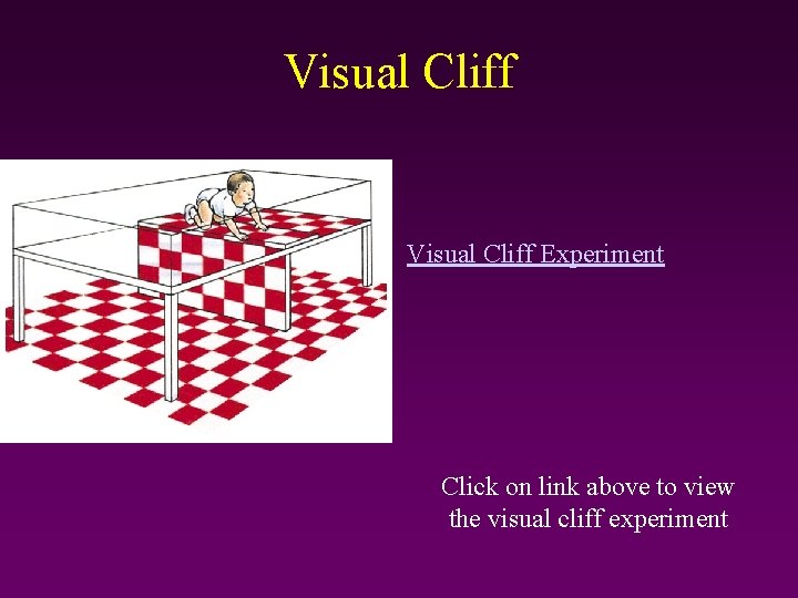 Visual Cliff Experiment Click on link above to view the visual cliff experiment 
