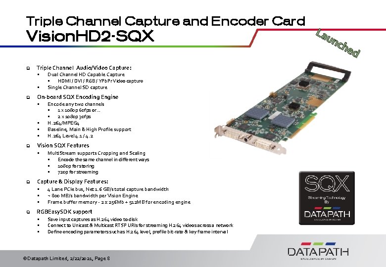 Triple Channel Capture and Encoder Card Vision. HD 2 -SQX q Triple Channel Audio/Video