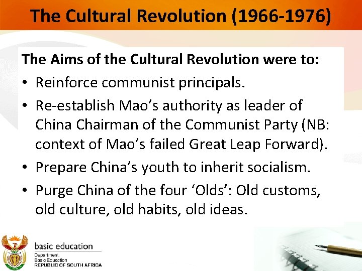 The Cultural Revolution (1966 -1976) The Aims of the Cultural Revolution were to: • The Cultural Revolution (1966 -1976) The Aims of the Cultural Revolution were to: •