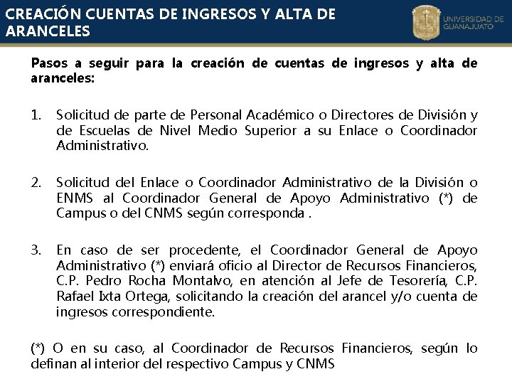 CREACIÓN CUENTAS DE INGRESOS Y ALTA DE ARANCELES Pasos a seguir para la creación CREACIÓN CUENTAS DE INGRESOS Y ALTA DE ARANCELES Pasos a seguir para la creación