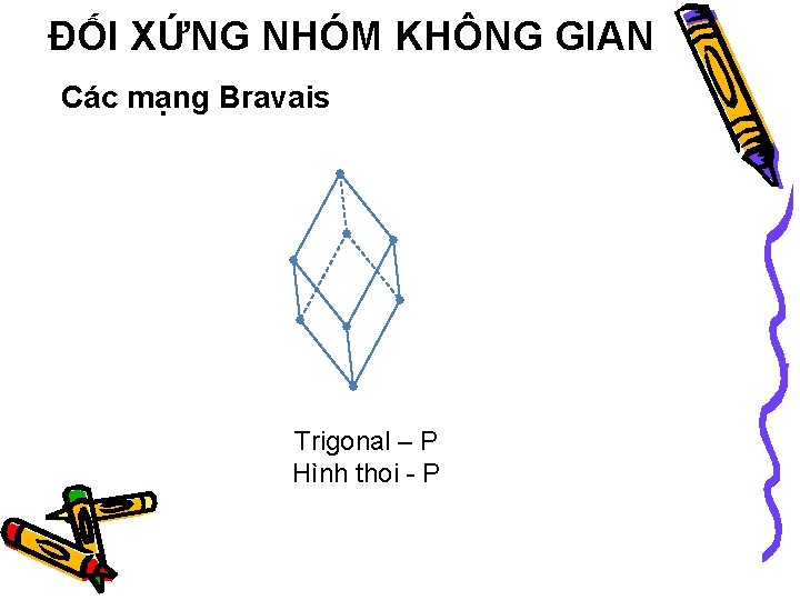 ĐỐI XỨNG NHÓM KHÔNG GIAN Các mạng Bravais Trigonal – P Hình thoi -