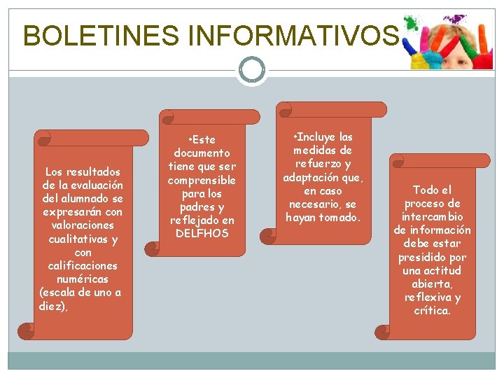 BOLETINES INFORMATIVOS Los resultados de la evaluación del alumnado se expresarán con valoraciones cualitativas