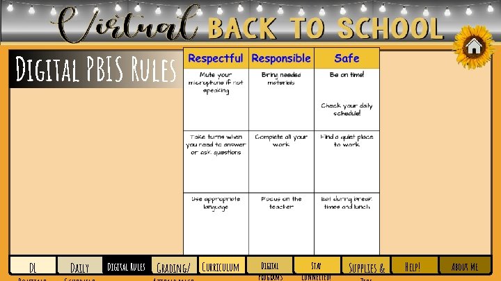 Digital PBIS Rules DL Daily Digital Rules Grading/ Curriculum Digital Programs Stay Connected! Supplies