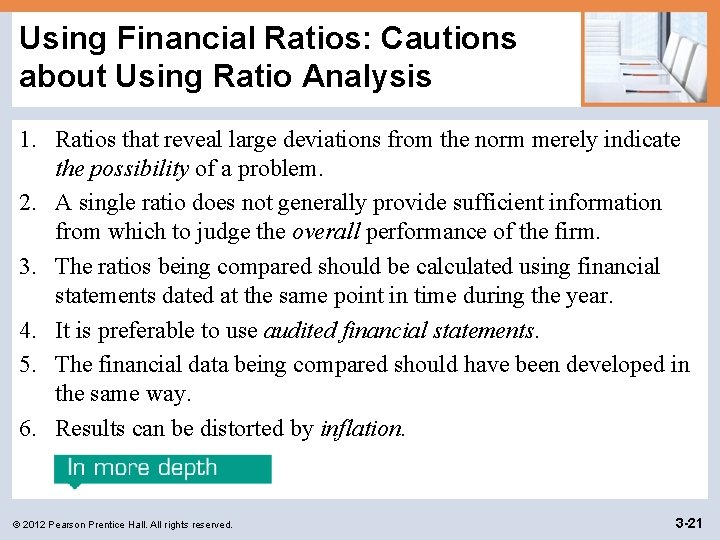 Using Financial Ratios: Cautions about Using Ratio Analysis 1. Ratios that reveal large deviations