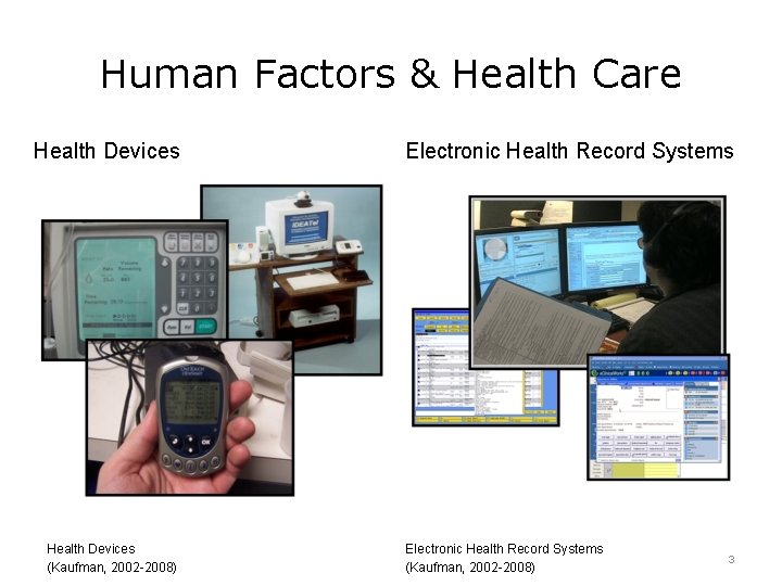 Human Factors & Health Care Health Devices (Kaufman, 2002 -2008) Electronic Health Record Systems Human Factors & Health Care Health Devices (Kaufman, 2002 -2008) Electronic Health Record Systems