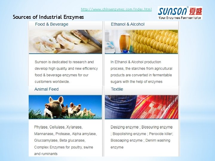 http: //www. chinaenzymes. com/index. html Sources of Industrial Enzymes 