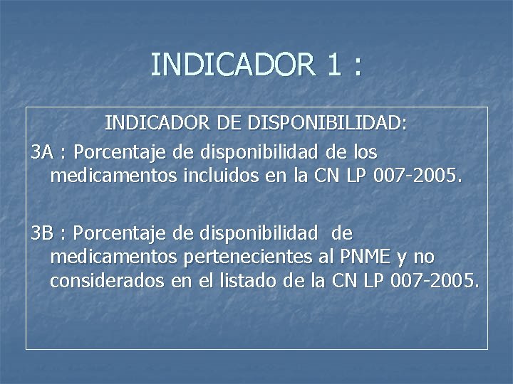 INDICADOR 1 : INDICADOR DE DISPONIBILIDAD: 3 A : Porcentaje de disponibilidad de los