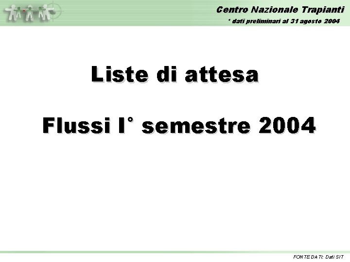 Centro Nazionale Trapianti * dati preliminari al 31 agosto 2004 Liste di attesa Flussi