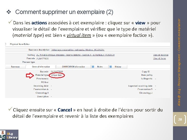 üDans les actions associées à cet exemplaire : cliquez sur « view » pour