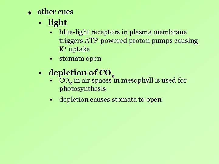 u other cues § light § § § blue-light receptors in plasma membrane triggers u other cues § light § § § blue-light receptors in plasma membrane triggers