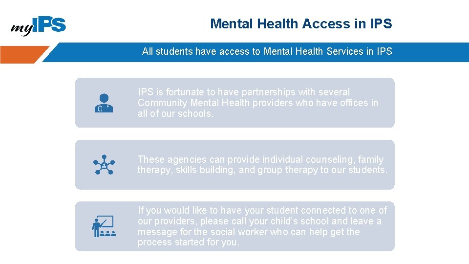 Mental Health Access in IPS All students have access to Mental Health Services in