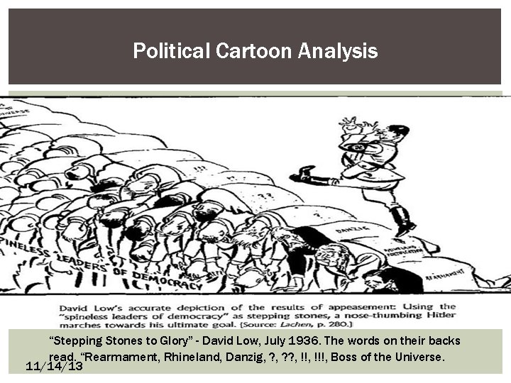 Political Cartoon Analysis “Stepping Stones to Glory” - David Low, July 1936. The words