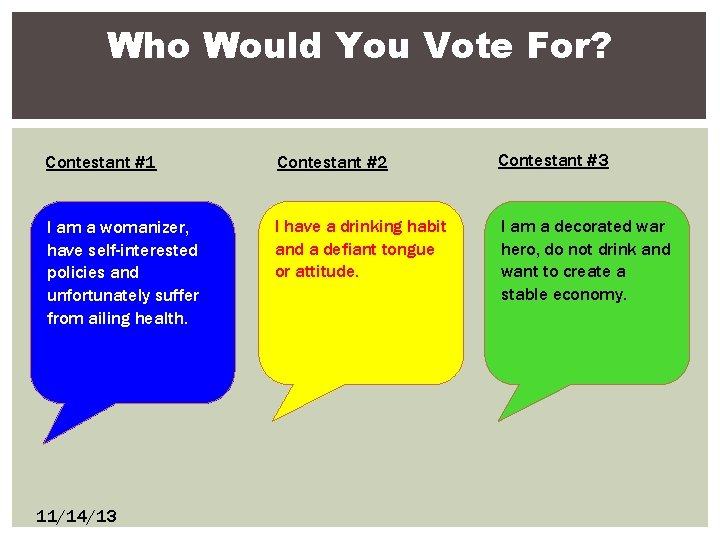 Who Would You Vote For? Contestant #1 Contestant #2 Contestant #3 I am a