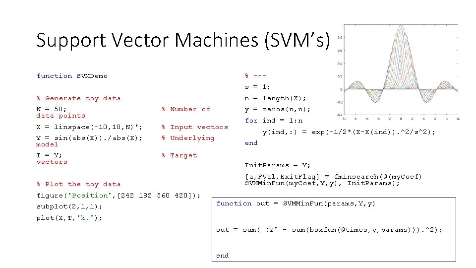 Support Vector Machines (SVM’s) function SVMDemo % --s = 1; % Generate toy data