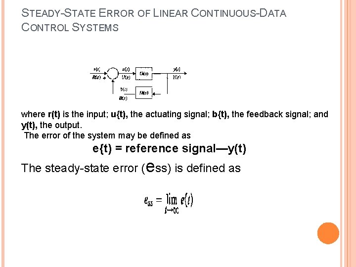 STEADY-STATE ERROR OF LINEAR CONTINUOUS-DATA CONTROL SYSTEMS where r(t) is the input; u{t), the