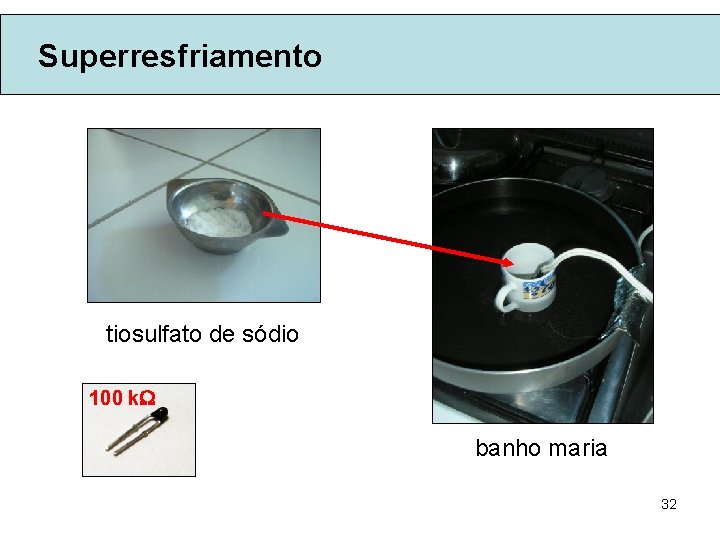 Superresfriamento tiosulfato de sódio 100 k banho maria 32 