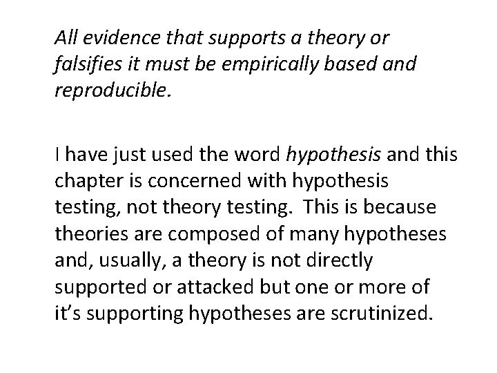 All evidence that supports a theory or falsifies it must be empirically based and