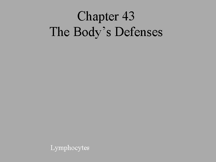 Chapter 43 The Body’s Defenses Lymphocytes 