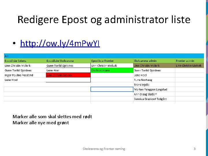 Redigere Epost og administrator liste • http: //ow. ly/4 m. Pw. YI Marker alle