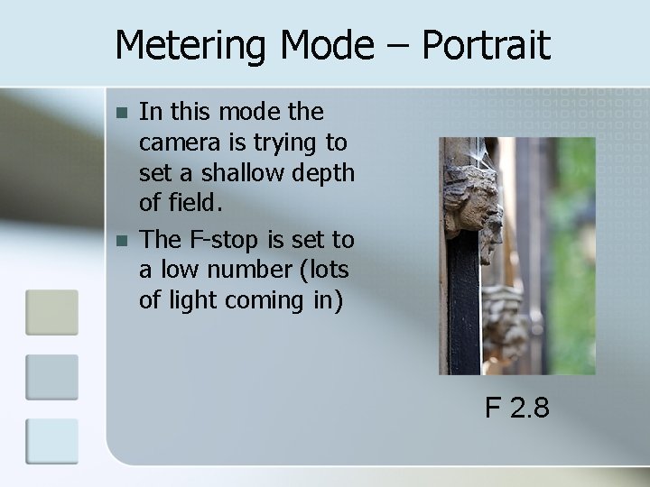 Metering Mode – Portrait n n In this mode the camera is trying to