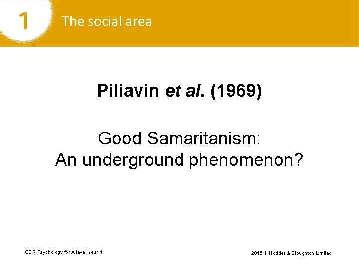 The social area Piliavin et al. (1969) Good Samaritanism: An underground phenomenon? OCR Psychology
