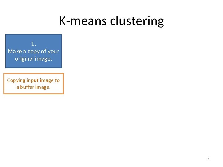 K-means clustering 1. Make a copy of your original image. Copying input image to