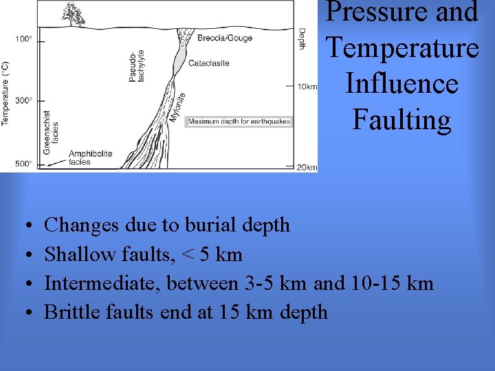 Pressure and Temperature Influence Faulting • • Changes due to burial depth Shallow faults,