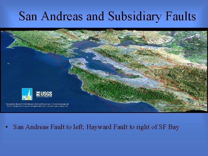 San Andreas and Subsidiary Faults • San Andreas Fault to left; Hayward Fault to