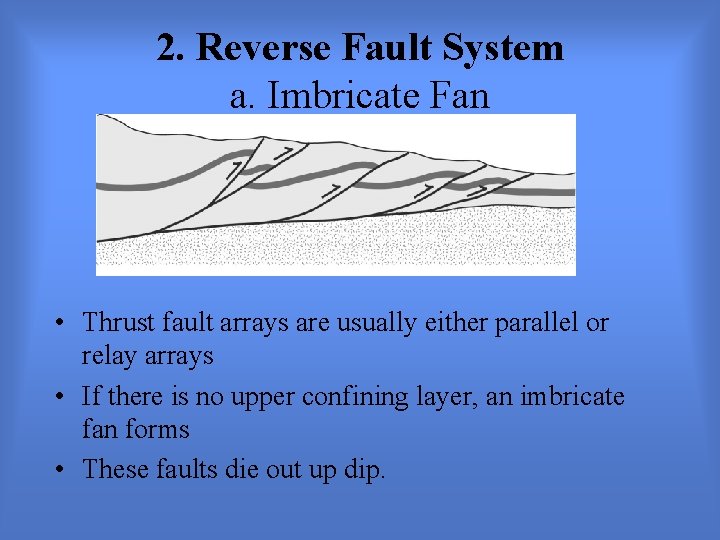 2. Reverse Fault System a. Imbricate Fan • Thrust fault arrays are usually either