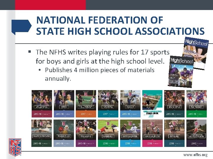 NATIONAL FEDERATION OF STATE HIGH SCHOOL ASSOCIATIONS § The NFHS writes playing rules for