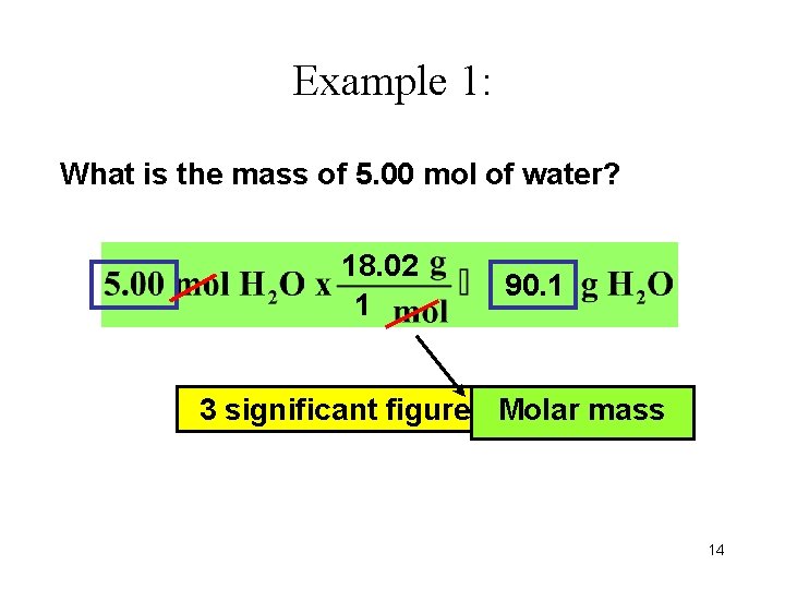 Example 1: What is the mass of 5. 00 mol of water? 18. 02 Example 1: What is the mass of 5. 00 mol of water? 18. 02