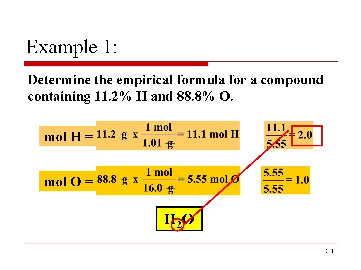 Example 1: Determine the empirical formula for a compound containing 11. 2% H and Example 1: Determine the empirical formula for a compound containing 11. 2% H and