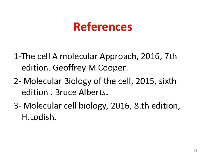 References 1 -The cell A molecular Approach, 2016, 7 th edition. Geoffrey M Cooper. References 1 -The cell A molecular Approach, 2016, 7 th edition. Geoffrey M Cooper.