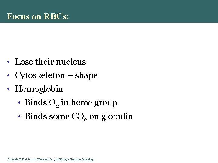 Focus on RBCs: • Lose their nucleus • Cytoskeleton – shape • Hemoglobin •
