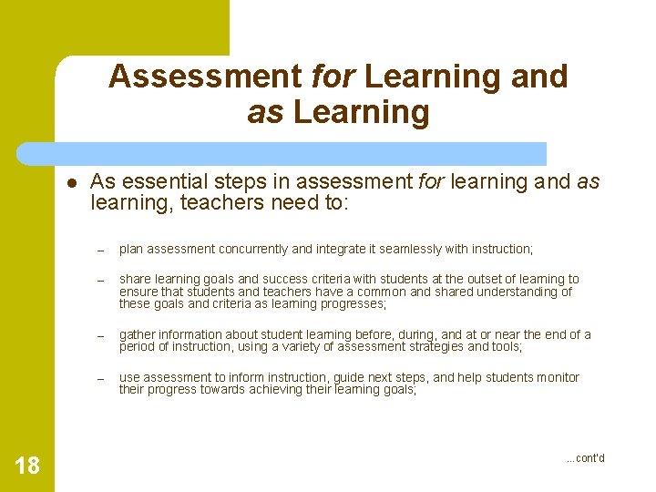 Assessment for Learning and as Learning l 18 As essential steps in assessment for