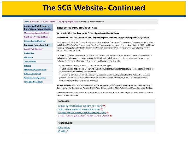 The SCG Website- Continued 