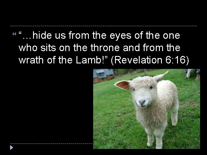  “…hide us from the eyes of the one who sits on the throne