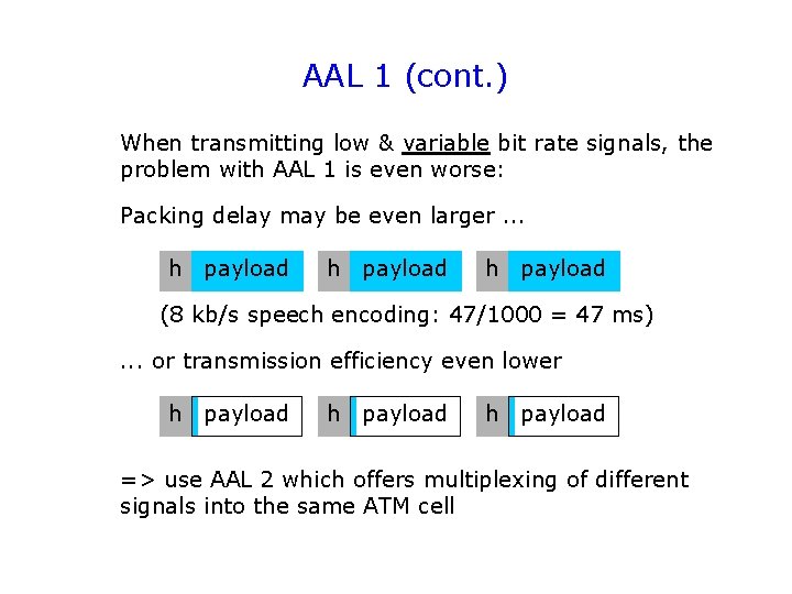 AAL 1 (cont. ) When transmitting low & variable bit rate signals, the problem