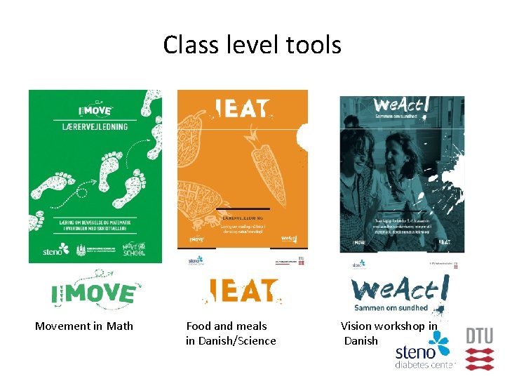 Class level tools Movement in Math Food and meals in Danish/Science Vision workshop in