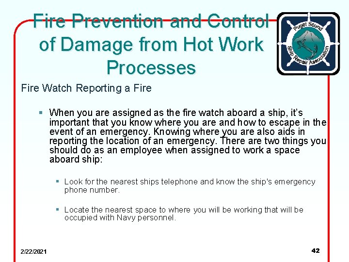 Fire Prevention and Control of Damage from Hot Work Processes Fire Watch Reporting a