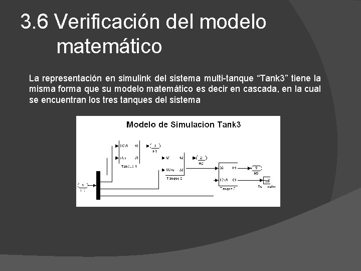 3. 6 Verificación del modelo matemático La representación en simulink del sistema multi-tanque “Tank