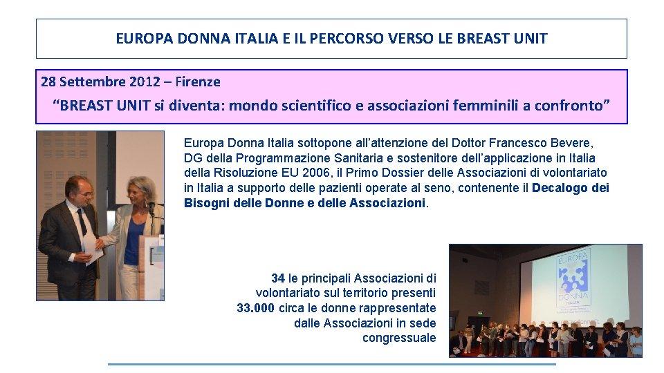 EUROPA DONNA ITALIA E IL PERCORSO VERSO LE BREAST UNIT 28 Settembre 2012 –
