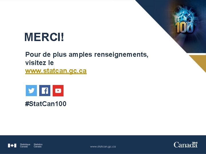 MERCI! Pour de plus amples renseignements, visitez le www. statcan. gc. ca #Stat. Can