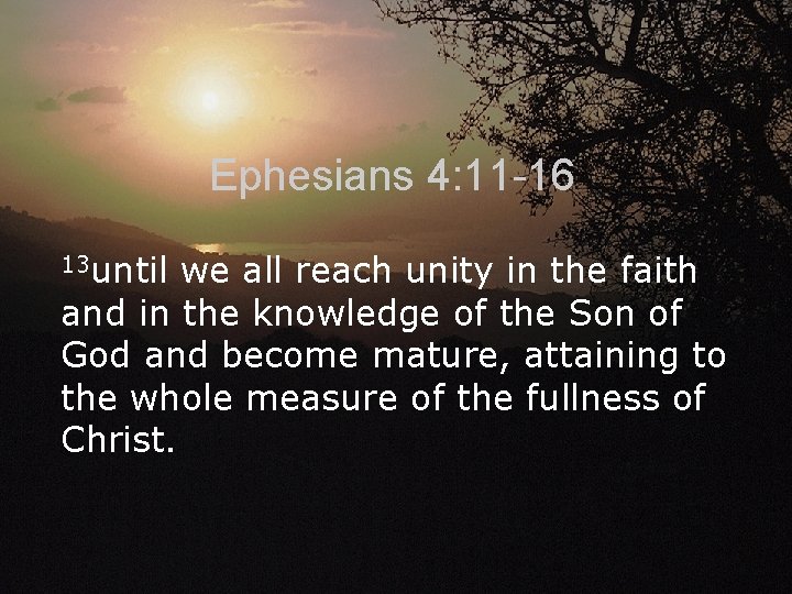 Ephesians 4: 11 -16 13 until we all reach unity in the faith and