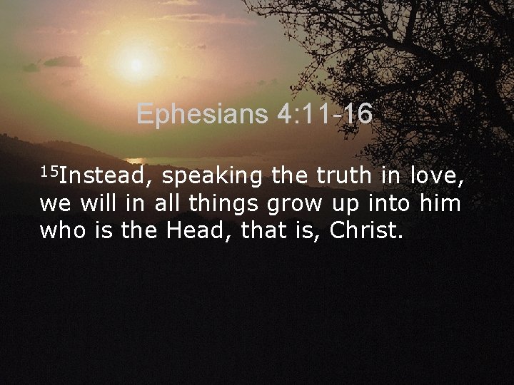 Ephesians 4: 11 -16 15 Instead, speaking the truth in love, we will in