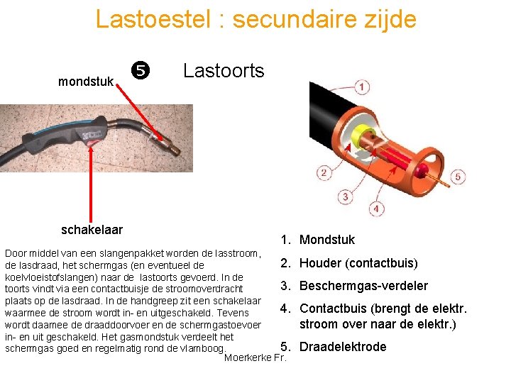 Lastoestel : secundaire zijde mondstuk schakelaar Lastoorts 1. Mondstuk Door middel van een slangenpakket