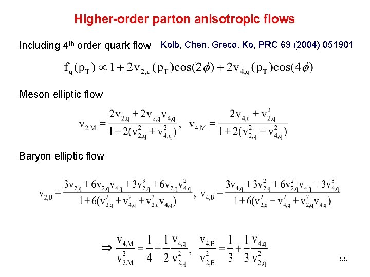 Higher-order parton anisotropic flows Including 4 th order quark flow Kolb, Chen, Greco, Ko,
