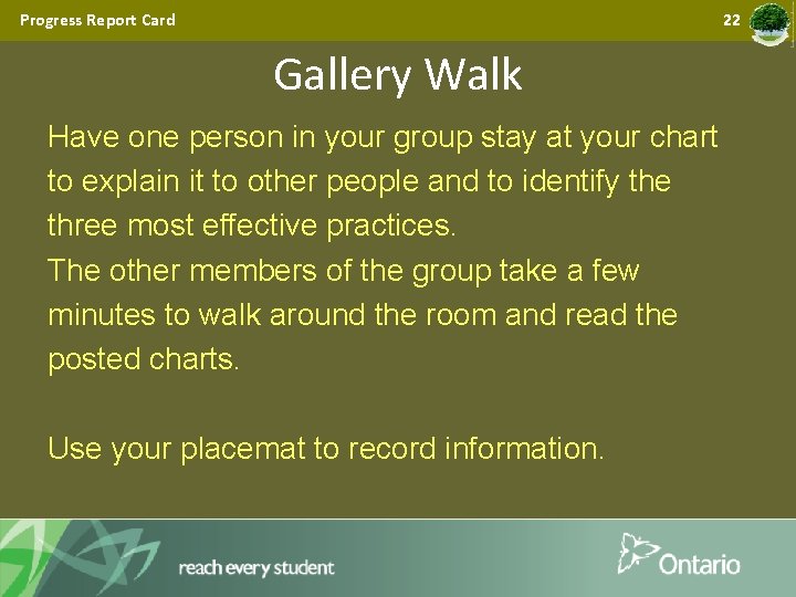 Progress Report Card 22 Gallery Walk Have one person in your group stay at