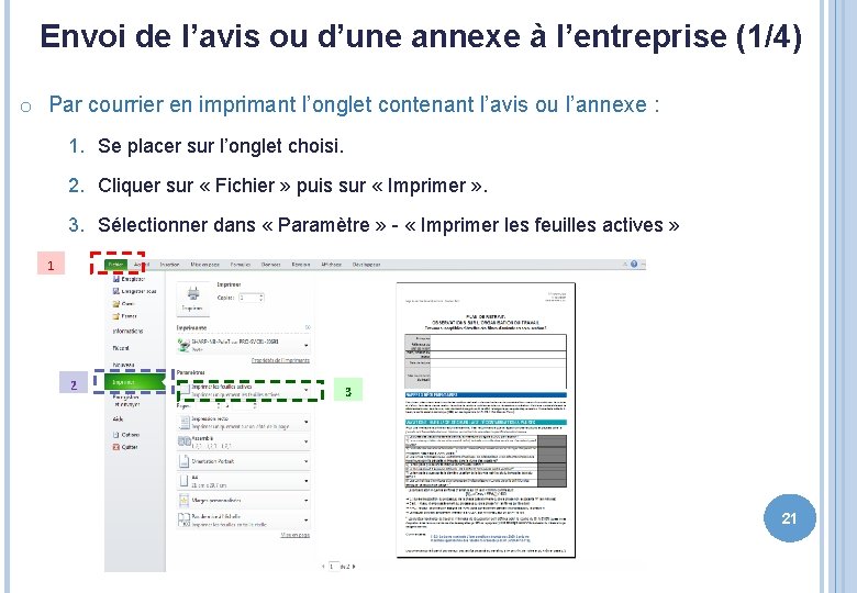 Envoi de l’avis ou d’une annexe à l’entreprise (1/4) o Par courrier en imprimant