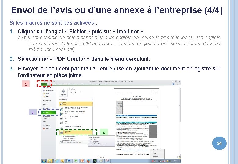 Envoi de l’avis ou d’une annexe à l’entreprise (4/4) Si les macros ne sont